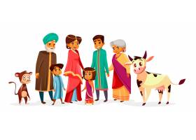 穿着印度教民族服装的印度家庭印度卡通人_2703434
