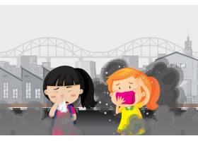 两个女孩在肮脏的烟雾城市里的空气污染_5597197