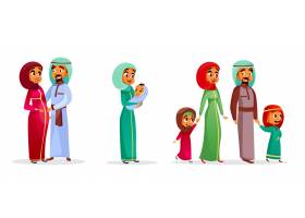 卡通阿拉伯家庭人物集快乐的沙特阿联酋_2703436