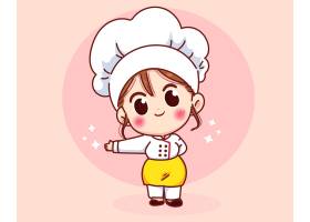 可爱的厨娘身着制服微笑欢迎邀请嘉宾卡通艺_13418189