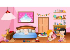 可爱的女孩在粉红色的卧室里玩她们的玩具_11830119