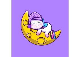 可爱的独角兽睡在月亮上卡通矢量插图动物_10336144