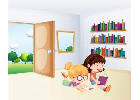 两个女孩在一个房间里看书_5019421