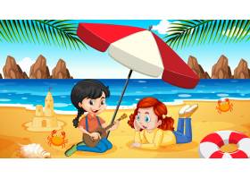 两个女孩在海滩上玩耍的场景_7692966