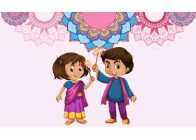 曼陀罗图案设计背景与印度女孩和男孩_7692910