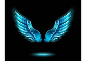 蓝色发光的天使翅膀带有金属光泽和阴影符_1158227