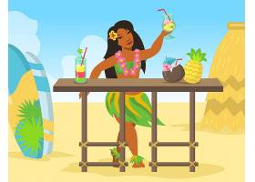 夏威夷妇女在海滩销售异乎寻常的鸡尾酒饮料_13683510