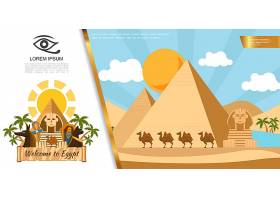 平的埃及旅行五颜六色的模板与金字塔骆驼狮_12909915