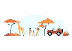 走在非洲大草原的游人家庭漫画人物吉普_11672023