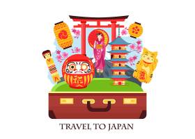 日本旅行概念五颜六色的构成与古色古香的手_10379144