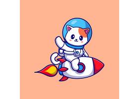 逗人喜爱的猫宇航员骑马火箭和挥动手动画片_16305798