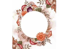 秋天主题的水彩框架背景花叶子和蘑菇有白_17446229