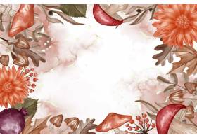 秋天主题的水彩框架背景花叶子和蘑菇有白_17446415