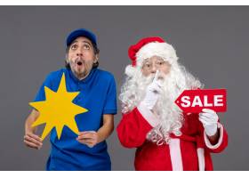 圣诞老人正面图有拿着销售横幅和黄色标志在_11577558