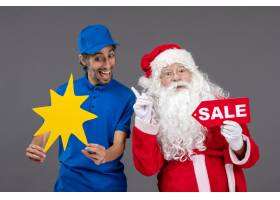 圣诞老人正面图有拿着销售横幅和黄色标志的_11577578