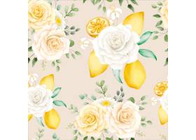 水彩花卉图案与柠檬