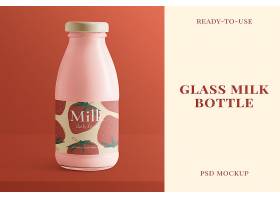玻璃牛奶瓶大模型PSD与标签产品包装