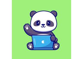 可爱的熊猫正在制作笔记本电脑卡通矢量图标