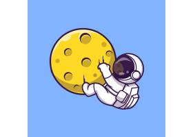 宇航员挂在月球上的卡通矢量图标插图科技