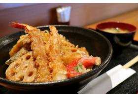 天妇罗,日本,一碗米饭,餐,饭,蔬菜,辣椒,鱼,虾,1432092