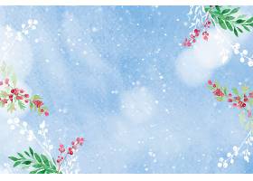 蓝色花朵圣诞边框背景向量带有美丽的红色_18930046