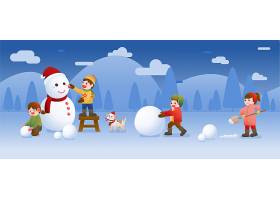 孩子们堆雪人玩雪庆祝圣诞节冬天和新_11268536