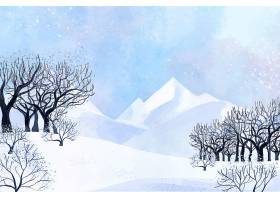 山和树枝的冬季景观_10631249