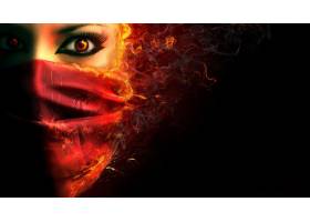 人,美女,模特,面對,看著觀眾,圍巾,火,燃燒,抽煙,紅眼睛,眼線,黑