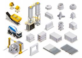 混凝土生产组等距图标制造设备运输和成品
