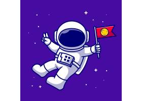 宇航员举着太空卡通图标插图中的旗帜技术