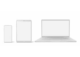 白色笔记本电脑平板电脑和手机带空白屏