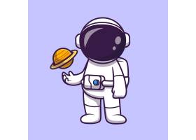 宇航员玩行星球卡通矢量图标插图