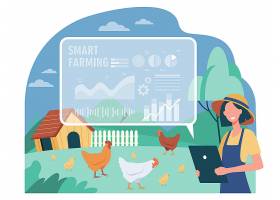 快乐女农场主与智能农场平面图一起工作