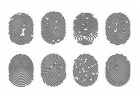 黑色详细指纹平面插图集警察电子指纹扫描
