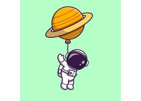 可爱的宇航员和行星气球在太空中自由漂浮
