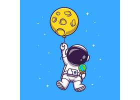 可爱的宇航员带着月亮气球和地球冰激凌漂浮
