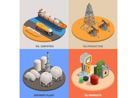 石油生产物流炼油厂4等距彩色背景图标广场
