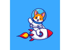 可爱的科基犬宇航员乘坐火箭和挥手卡通矢量